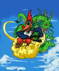  5:6 anthro asian_mythology avian bird dragon dragon_ball duo east_asian_mythology eastern_dragon goku male martial_arts_uniform mythological_creature mythological_scalie mythology picid scalie sheepteeth shenron sportswear tail the_woody_woodpecker_show toony universal_studios woodpecker woody_woodpecker 