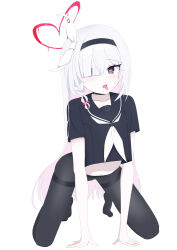  absurdres black_choker black_hairband black_pantyhose black_serafuku blue_archive blush braid choker collarbone colored_inner_hair female full_body hair_over_one_eye hairband halo hands_on_floor heart heart-shaped_pupils heart_halo highres long_hair looking_at_viewer multicolored_hair open_mouth pantyhose plana_(blue_archive) red_halo sailor_collar saliva saliva_trail school_uniform serafuku single_braid sitting solo symbol-shaped_pupils sznx46 tongue tongue_out very_long_hair wariza white_background white_hair 