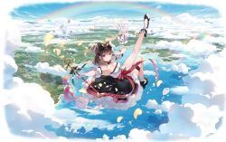  armpits artist_request azur_lane blue_eyes breasts brown_hair choker cleavage closed_mouth cloud cloudy_sky day dress female frills full_body gloves hair_ornament highres holding looking_at_viewer magical_girl medium_breasts medium_hair official_art outdoors petals puffy_sleeves rainbow ribbon shoes short_dress sky socks strapless strapless_dress thigh_strap twintails wand water z35_(azur_lane) z35_(himmel:_beyond_love&#039;s_boundaries)_(azur_lane) 