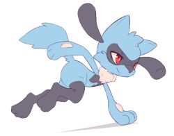  2024 ambiguous_gender ancesra anthro black_body black_fur blue_body blue_fur canid canine fur generation_4_pokemon mammal neck_tuft nintendo pokemon pokemon_(species) red_eyes riolu simple_background solo tuft white_background 