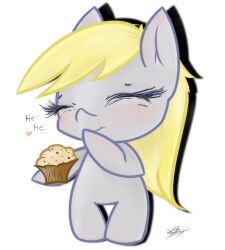  2015 alpha_channel blonde_mane blush blush_lines chibi closed_eyes closed_smile colored derpy_hooves digital_drawing_(artwork) digital_media_(artwork) drop_shadow equid equine eyelashes female female_feral feral food friendship_is_magic fur grey_body grey_fur grey_hooves hasbro heart_symbol holding_food holding_muffin holding_object hooves laugh light lighting long_mane mammal mane mouth_closed muffin my_little_pony mythological_creature mythological_equine mythology on_hind_legs pegasus rakkyoarts signature simple_background smile solo thin_eyebrows transparent_background unguligrade wings 