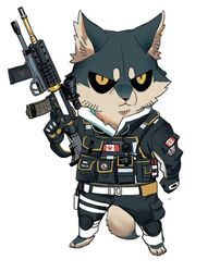  anthro ar-15 assault_rifle blue_byte_(game_developer) buck_(rainbow_six) canada canadian_flag canid canine canis chibi clothed clothing gun m26_mass male mammal maple_leaf military rainbow_six rainbow_six:_siege ranged_weapon rifle simple_background solo standing tom_clancy&#039;s_(series) ubisoft weapon white_background wolf yoshi.kaoru 