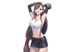  aliasing armor blush breasts brown_hair elbow_gloves final_fantasy final_fantasy_vii gloves long_hair ponytail red_eyes skirt teffish tifa_lockhart 