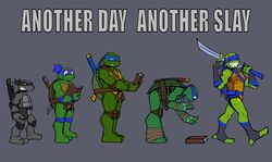  2022 absurd_res anthro art_evolution bent_over biped black_eyes book debimbofication_meme digital_media_(artwork) eazybridget english_text gesture green_body green_skin grey_background grin hand_gesture hi_res holding_book holding_object leonardo_(rottmnt) leonardo_(tmnt) looking_at_viewer looking_down male mask melee_weapon meme middle_finger multiple_styles no_pupils plantigrade pond_slider red-eared_terrapin reptile rise_of_the_teenage_mutant_ninja_turtles scalie shell simple_background smile sword teenage_mutant_ninja_turtles teenage_mutant_ninja_turtles_(1987) teenage_mutant_ninja_turtles_(2003) teenage_mutant_ninja_turtles_(2012) teeth terrapin text turtle weapon 