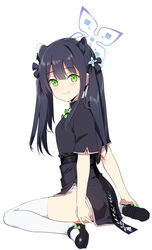  animal_ear_fluff animal_ears black_dress black_footwear black_hair blue_archive blush breasts china_dress chinese_clothes dress female green_eyes hair_ornament halo highres long_hair looking_at_viewer looking_back short_sleeves shun_(blue_archive) shun_(small)_(blue_archive) side_slit small_breasts smile solo thighhighs tiger_ears tiger_girl tomohiro_kai two_side_up white_thighhighs 