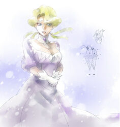  blonde_hair blue_eyes braid breasts choker cleavage cleavage_cutout clothing_cutout collar collarbone dress eyelashes female glacia_(pokemon) gloves ivory_(25680nico) large_breasts long_dress low-cut makeup pokemon pokemon_(creature) pokemon_oras puffy_short_sleeves puffy_sleeves purple_dress quad_tails short_hair short_sleeves sleeves_past_elbows snow snowing vanilluxe white_choker white_gloves 