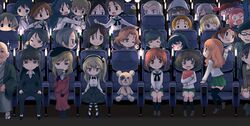  2boys 3d_glasses 6+girls aki_(girls_und_panzer) akiyama_yukari angry annotated azumi_(girls_und_panzer) black_hair blonde_hair blue_headwear boko_(girls_und_panzer) brown_hair chi-hatan_military_uniform chouno_ami clara_(girls_und_panzer) commentary_request darjeeling_(girls_und_panzer) fume girls_und_panzer glasses hat heterochromatic_eyewear isuzu_hana kadotani_anzu katyusha_(girls_und_panzer) kodama_shichirou long_hair maruyama_saki megumi_(girls_und_panzer) mika_(girls_und_panzer) mikko_(girls_und_panzer) military military_uniform multiple_boys multiple_girls nishi_kinuyo nishizumi_miho nishizumi_shiho nonna_(girls_und_panzer) ooarai_school_uniform oono_aya orange_pekoe_(girls_und_panzer) red_hair reizei_mako rosehip_(girls_und_panzer) rumi_(girls_und_panzer) saiguchi_otoufu sakaguchi_karina sawa_azusa school_uniform serafuku shimada_arisu shimada_chiyo short_hair takebe_saori theater theater_seating tsuji_renta tulip_hat twintails uniform utsugi_yuuki yamagou_ayumi 