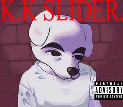  2020 album_cover animal_crossing anthro black_eyes black_nose brick_wall canid canine canis clothing cover damn_(album) domestic_dog english_text grainy hi_res k.k._slider k.k._slider_album_redraw kendrick_lamar lovegutz male mammal meme nintendo parental_advisory parental_advisory_sticker parody shirt solo text topwear wall_(structure) white_body white_clothing white_shirt white_topwear 