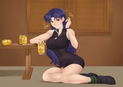  1girls beer clothing dress drunk evangelion flytrapxx large_breasts milf misato_katsuragi neon_genesis_evangelion paid_reward patreon_reward purple_hair smile 