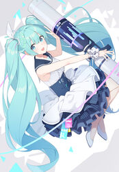  :d audio_visualizer blue_archive blue_eyes blue_hair blue_nails blue_sailor_collar blue_skirt bow buttons center_frills commentary double-breasted enosan female frilled_skirt frills full_body hairbow hatsune_miku high-waist_skirt high_heels highres holding holding_weapon layered_skirt long_hair looking_at_viewer sailor_collar scrunchie shirt sidelocks skirt sleeveless sleeveless_shirt smile solo speaker twintails very_long_hair vocaloid volume_symbol weapon white_footwear white_scrunchie white_shirt white_skirt wrist_scrunchie 