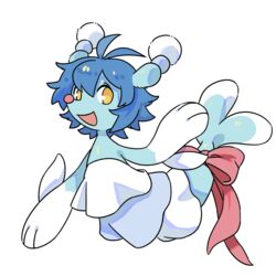  1:1 2022 aishasoup amber_eyes blue_body blue_hair bow_ribbon brionne female feral frill_(anatomy) generation_7_pokemon hair nintendo open_mouth pink_nose pokemon pokemon_(species) ruka_vaporeon simple_background solo white_background white_body 