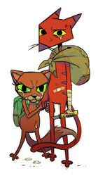  angry angst anthro backpack band-aid bandage big_eyes black_eyes black_nose bodily_fluids brother_(lore) brother_and_sister_(lore) brown_body brown_fur c2ndy2c1d cartoon_network clenched_teeth courage_the_cowardly_dog crying domestic_cat duo eyelashes family felid feline felis female fluffy fluffy_tail fur green_sclera hand_holding holding_object junkmixart katz_(courage_the_cowardly_dog) kitty_(courage_the_cowardly_dog) knife lolicon looking_at_viewer male mammal markings narrow_tail pocket_knife purple_ears purple_nose purple_stripes red_body red_fur sad scratches sibling_(lore) simple_background sister_(lore) standing striped_body striped_fur striped_markings stripes tail tears teeth thin_tail weapon whiskers white_background wounded yellow_sclera young 