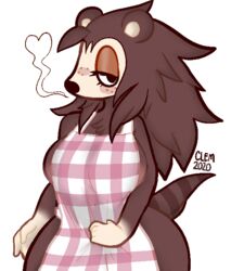  5_fingers alpha_channel animal_crossing anthro apron apron_only big_breasts blush breasts clementyne clothed clothing curvy_figure digital_media_(artwork) eulipotyphlan eyelashes female fingers freckles fur fur_tuft half-closed_eyes heart_symbol hedgehog mammal mostly_nude narrowed_eyes nintendo sable_able shaded simple_background solo thick_thighs tuft voluptuous wide_hips 