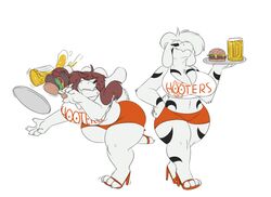  2023 alternate_species anthro asriel_dreemurr_(god_form) ass black_sclera boss_monster_(undertale) bottomwear bovid breasts brown_hair burger caprine clothed clothing duo female food footwear frisk_(undertale) fur hair high_heels hooters hooters_uniform horn long_ears mammal midriff mtf_crossgender robertge rule_63 shirt short_tail shorts simple_background tail tank_top text text_on_clothing text_on_shirt text_on_tank_top text_on_topwear topwear undertale undertale_(series) white_background white_body white_fur 