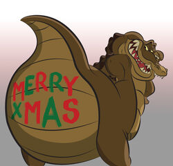  2011 alligator alligatorid anthro ass big_butt christmas crocodilian dino.d.dice disney fangs grin hand_on_hip head_turned holidays looking_back louis_(tpatf) male narrowed_eyes nude obese obese_anthro obese_male open_mouth overweight overweight_anthro overweight_male presenting presenting_hindquarters raised_tail rear_view reptile scalie smile solo spread_legs spreading tail tailbutt teeth text the_princess_and_the_frog tongue toony 