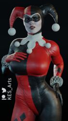  1girls 3d batman:_arkham_knight batman_(series) black_background bodysuit clothed clothing dc dc_comics fanart female female_only fully_clothed harley_quinn harley_quinn_(classic) harley_quinn_(injustice) injustice_2 kesarts large_breasts pinup slushe_(website) solo solo_female standing 