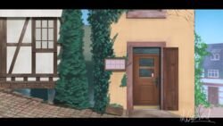  absurdres bad_id bad_pixiv_id blue_sky building commentary door hakuurei_amano highres hill letterboxed no_humans original outdoors scenery sky watermark window wooden_door 