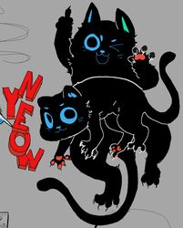  2022 ambiguous_gender bellabot black_body black_fur black_tail blue_eyes claws domestic_cat felid feline felis feral feralized fur gesture hand_gesture hi_res kimcuongnguyen looking_at_viewer mammal middle_finger open_mouth pawpads paws pudu_robotics solo tail whiskers 