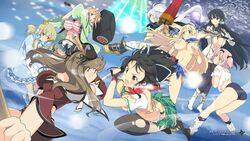  &gt;:( 6+girls :o ahoge asuka_(senran_kagura) black_hair black_pantyhose black_ribbon black_thighhighs blonde_hair blue_dress blue_eyes blue_necktie blue_ribbon blue_skirt blush boots bow breasts brown_eyes brown_hair bun_cover cleavage crown dated detached_sleeves double_bun dress dual_wielding fighting fighting_stance frilled_skirt frills gloves green_eyes grin hachimaki hair_between_eyes hair_bun hair_ornament hair_ribbon hairbow hairclip hammer hanabi_(senran_kagura) headband hibari_(senran_kagura) highres holding holding_hammer holding_weapon huge_weapon ikaruga_(senran_kagura) japanese_clothes kafuru_(senran_kagura) katsuragi_(senran_kagura) kimono large_breasts leg_warmers long_hair low_twintails midriff multiple_girls navel necktie no_bra official_art open_clothes open_mouth open_shirt orange_hair pantyhose pink_hair plaid plaid_skirt ponytail purple_eyes red_eyes red_scarf red_skirt renka_(senran_kagura) ribbon scarf school_uniform senran_kagura senran_kagura_estival_versus sheath shirt shoes short_hair short_twintails skirt smile sneakers socks striped sword symbol-shaped_pupils tank_top thighhighs torn_clothes torn_scarf torn_shirt torn_skirt torn_thighhighs twintails umbrella unbuttoned unsheathing v-shaped_eyebrows weapon white_hair white_ribbon white_shirt yaegashi_nan yagyu_(senran_kagura) 