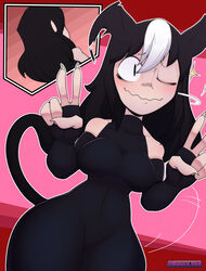  1girls animal_ears breasts clothing double_peace_sign double_v female female_only mob_face noss_the_nosferatu_(crap-man) solo surrealtone tail thick_thighs topwear v 