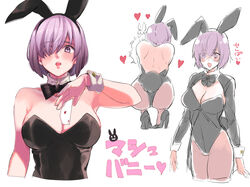  :d ace_(playing_card) ace_of_hearts alternate_costume animal_ears arm_up armpits arms_at_sides ass back backless_leotard bare_arms between_breasts black_bow black_bowtie black_footwear black_leotard blush bow bowtie breasts card cleavage cropped_legs detached_collar eyes_visible_through_hair fake_animal_ears fake_tail fate/grand_order fate_(series) female fou_(fate) from_behind glasses hair_over_one_eye headband heart high_heels highres holding holding_card leotard long_sleeves mash_kyrielight meeko multiple_views open_mouth pantyhose pink_eyes pink_hair playboy_bunny playing_card rabbit_ears rabbit_tail shoulder_blades shrug_(clothing) simple_background smile squatting strapless strapless_leotard tail translated upper_body white_background wrist_cuffs 