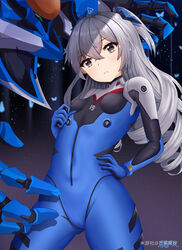  breasts bronya_zaychik bronya_zaychik_(herrscher_of_reason) drill_hair highres honkai_(series) honkai_impact_3rd long_hair mecha neon_genesis_evangelion plugsuit silver_eyes silver_hair small_breasts 