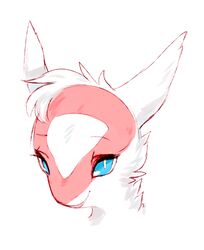  aishasoup blue_eyes female feral fur generation_3_pokemon headshot_portrait hi_res latias legendary_pokemon looking_at_viewer nintendo open_mouth pokemon pokemon_(species) portrait red_body red_fur simple_background solo tongue white_background white_body white_fur 