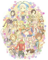  6+boys 6+girls atelier_(series) atelier_escha_&amp;_logy awin_sidelet beard black_hair blonde_hair bracelet braid brown_eyes brown_hair choker clone_(atelier) colland_grumman commentary_request dress duke_beriel escha_malier everyone facial_hair flameu_(atelier) glasses gloves green_eyes green_hair hair_ornament hani_(udauda) harry_olson hat highres jewelry katla_larchica linca_(atelier) linca_(eighth)_(atelier) logix_ficsario long_hair lucille_ernella marion_quinn micie_sun_mussemburg multiple_boys multiple_girls necktie nio_altugle pink_hair reyfer_luckberry short_hair skirt smile solle_grumman thighhighs threia_hazelgrimm twintails white_hair white_legwear wilbell_voll-ersleid winding_key 