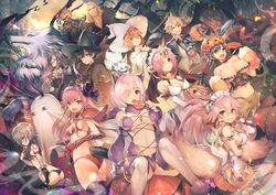  5boys 6+girls :d ahoge animal_ears animal_hands apron arm_at_side arm_garter arm_guards armor ascot ass bad_id bad_pixiv_id bandaged_arm bandages bare_shoulders bare_tree beard bikini bikini_armor black_gloves black_hair black_hat black_thighhighs blanket blonde_hair blood blood_on_clothes blue_eyes blue_thighhighs blush_stickers breasts breasts_apart broom brown_eyes brown_gloves brown_hair candy candy_apple cat_hair_ornament character_request cleavage cloak closed_mouth corset creature crop_top curled_horns detached_collar diadem dress earrings eating elbow_gloves elizabeth_bathory_(brave)_(fate) elizabeth_bathory_(fate) elizabeth_bathory_(fate/extra_ccc) facial_hair fang_out fate/extra fate/grand_order fate/prototype fate/prototype:_fragments_of_blue_and_silver fate_(series) fingerless_gloves flower food fou_(fate) fox_ears fox_tail frankenstein&#039;s_monster_(fate) fujimaru_ritsuka_(female) fujimaru_ritsuka_(female)_(wizard_&amp;_priest) fujimaru_ritsuka_(male) fujimaru_ritsuka_(male)_(wizard_&amp;_priest) full_moon fur-trimmed_gloves fur-trimmed_legwear fur_collar fur_trim glint gloves green_eyes grey_hair grin hair_between_eyes hair_flower hair_ornament hair_over_one_eye halloween hat headgear hessian_(fate) holding holding_food hoop_earrings horns jack-o&#039;-lantern jack_the_ripper_(fate/apocrypha) jekyll_and_hyde_(fate) jewelry large_breasts light_particles lobo_(fate) lollipop looking_back maid_headdress mash_kyrielight mash_kyrielight_(dangerous_beast) mask mata_hari_(fate) mata_hari_(mata_hari&#039;s_tavern)_(fate) medium_breasts medjed_(fate) moon multiple_boys multiple_girls naked_apron navel nitocris_(fate) nitocris_(swimsuit_assassin)_(fate) oerba_yun_fang official_alternate_costume open_mouth orange_hair orange_hat outdoors pauldrons paw_gloves phantom_of_the_opera_(fate) pink_eyes pink_hair pointy_ears pumpkin pumpkin_hat purple_tail rabbit_ears red_bikini revealing_clothes riding sarong scar scar_across_eye scar_on_face see-through short_hair shoulder_armor shoulder_tattoo sideboob sidelocks sitting sleeveless sleeveless_dress small_breasts smile spiked_hair standing stomach strapless swept_bangs swimsuit tail tamamo_(fate) tamamo_cat_(fate) tamamo_cat_(third_ascension)_(fate) tattoo teddy_(khanshin) teeth thighhighs tree twisted_torso v v-shaped_eyebrows vambraces vlad_iii_(fate/apocrypha) white_apron white_ascot white_dress white_hat white_legwear wizard_hat wolf wolf_ears wolf_tail yellow_eyes 