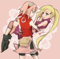  2girls blush cute duplicate ino_yamanaka multiple_girls naruto sakura_haruno smile yokige 