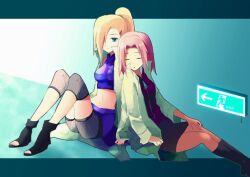  bad_id bad_pixiv_id banned_artist blonde_hair blue_eyes ino_yamanaka multiple_girls naruto naruto_(series) pink_hair ponytail sakura_haruno sleeping yokige 