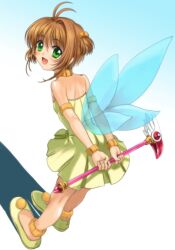  bent_forward blush card_captor_sakura cute fairy from_above happy kinomoto_sakura kodansha leaning_forward lolicon looking_back miniskirt moonknives mutsuki_(moonknives) skirt wings 