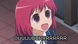  blank_expression female female highres image_macro kushieda_minori lol macro open_mouth purple_eyes red_hair red_hair school_uniform short_hair solo text toradora! violet_eyes 