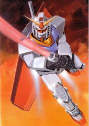  energy_sword gundam highres mecha mobile_suit_gundam official_art okawara_kunio ookawara_kunio rx-78-2 shield sword weapon 