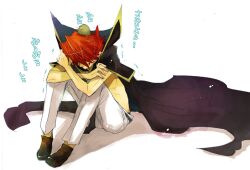  cape depressed male male_focus red_hair red_hair sitting suwaru translation_request trembling umineko_no_naku_koro_ni ushiromiya_battler 