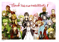  6+boys 6+girls absurdres agil alicia_rue animal_ears argo_the_rat arm_up armor asuna_(sao) bald bandana beard black_eyes black_gloves black_hair black_skirt black_thighhighs blonde_hair blue_armor breastplate breasts brown_armor brown_eyes brown_hair bunbun cat_ears cat_girl cleavage creature creature_on_shoulder crown dark-skinned_male dark_green_hair dark_skin dragon dragon_on_shoulder dress ear_covers elf eugene_(sao) everyone facial_hair fairy feathered_dragon feathered_wings feathers feet_out_of_frame fingerless_gloves gloves green_eyes green_hair grey_eyes grey_hair grin hair_between_eyes hair_ornament hand_on_another&#039;s_shoulder hand_up heathcliff_(sao) highres kirito klein_(sao) knight knights_of_blood_uniform_(sao) leafa lisbeth_(sao) long_hair looking_at_another looking_at_viewer medium_breasts mini_dragon mole mole_under_eye multiple_boys multiple_girls oberon_(sao) official_art on_shoulder open_mouth outstretched_arms pauldrons pina_(sao) pink_eyes pink_hair pleated_skirt pointy_ears ponytail recon_(sao) red_armor red_bandana red_eyes red_hair sachi_(sao) sakuya_(sao) short_eyebrows short_hair short_twintails shoulder_armor silica skirt smile sword_art_online teeth thick_eyebrows thighhighs thinker_(sao) twintails upper_body upper_teeth_only v very_long_hair white_armor white_dress wings yellow_eyes yui_(sao) yulier_(sao) 