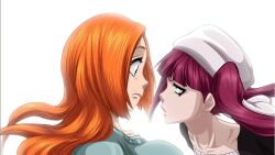  2girls bleach colorized dokugamine_riruka hat inoue_orihime kubo_tite multiple_girls orange_hair pink_hair 