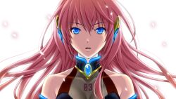  alternate_costume aqua_eyes commentary_request female headphones kirita_asami long_hair megurine_luka pink_hair portrait solo vocaloid 