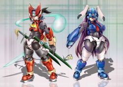  2girls animal_ears arm_cannon commentary_request cosplay energy_sword jonasan_(bad-t) katana konpaku_youmu konpaku_youmu_(ghost) mega_man_(series) mega_man_zero_(series) mega_man_zx model_x_(mega_man) model_z_(mega_man) multiple_girls rabbit_ears reisen_udongein_inaba sword touhou weapon x_(mega_man) x_(mega_man)_(cosplay) zero(z)_(mega_man) zero(z)_(mega_man)_(cosplay) zero_(mega_man) 