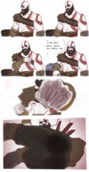  armor bald bara beard comic dirtyfox911911 exposed_nipples gay god_of_war kratos leather male male_only meme muscular_male self_upload tattoo white_skin 