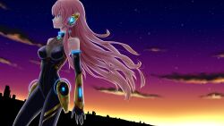  alternate_costume aqua_eyes bodysuit commentary_request detached_sleeves female gloves headphones highres kirita_asami long_hair megurine_luka pink_hair solo vocaloid 