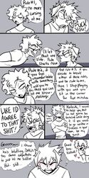  1:2 absurd_res animal_humanoid blush bondage canid canid_humanoid canine canine_humanoid dialogue dog_humanoid duo english_text fangs floppy_ears good_boy greyscale hi_res human humanoid izuku_midoriya katsuki_bakugou male male/male mammal mammal_humanoid monochrome my_hero_academia petplay pretty_werewolf roleplay speech_bubble teeth text thought_bubble 