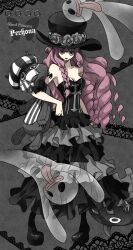  bare_shoulders bat bat_(symbol) boots braid character_doll character_name dress face_mask female female flower full_body ghost gothic_lolita hat hat_flower kumacy lace lolita_fashion long_hair mask one_piece perona pink_hair rose solo striped_hat stuffed_animal stuffed_toy surgical_mask tattoo teddy_bear top_hat umbrella 