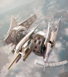  bad_id cloud cloudy_sky doyora flying horizon ikaruga ikaruga_(ship) no_humans photoshop_(medium) railgun science_fiction sky spacecraft weapon 