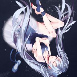  bad_id bad_pixiv_id ballerina blue_hair closed_eyes commentary_request crossed_arms dress female fetal_position full_body hatsuko hatsune_miku long_hair plantar_flexion round_around_(vocaloid) slim_legs solo twintails upside-down very_long_hair vocaloid 