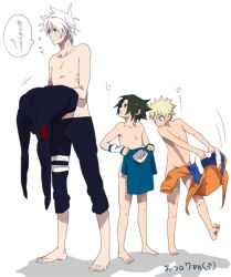  3boys hatake_kakashi male male_focus miyawaki_chihiro multiple_boys naruto uchiha_sasuke undressing uzumaki_naruto young younger 