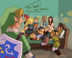  bed blanko! cawlin english fledge groose horwell karane link nintendo owlan pillow pipit pixiv_thumbnail resized rinku2 shield skyward_sword sleeping strich the_legend_of_zelda the_legend_of_zelda:_skyward_sword 