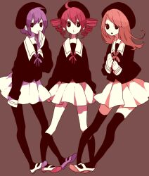  black_eyes defoko kasane_teto long_hair momone_momo pink_hair purple_hair red_hair school_uniform short_hair twintails utane_uta utau 