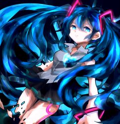  anko_(nanzo) aqua_eyes aqua_hair bad_id bad_pixiv_id dissolving female hatsune_miku long_hair looking_at_viewer skirt solo twintails very_long_hair vocaloid 