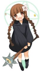  bad_id bad_pixiv_id braid brown_eyes brown_hair eyeball female hood kippu kukuri_(mahoujin_guruguru) long_hair mahoujin_guruguru solo staff twin_braids twintails 